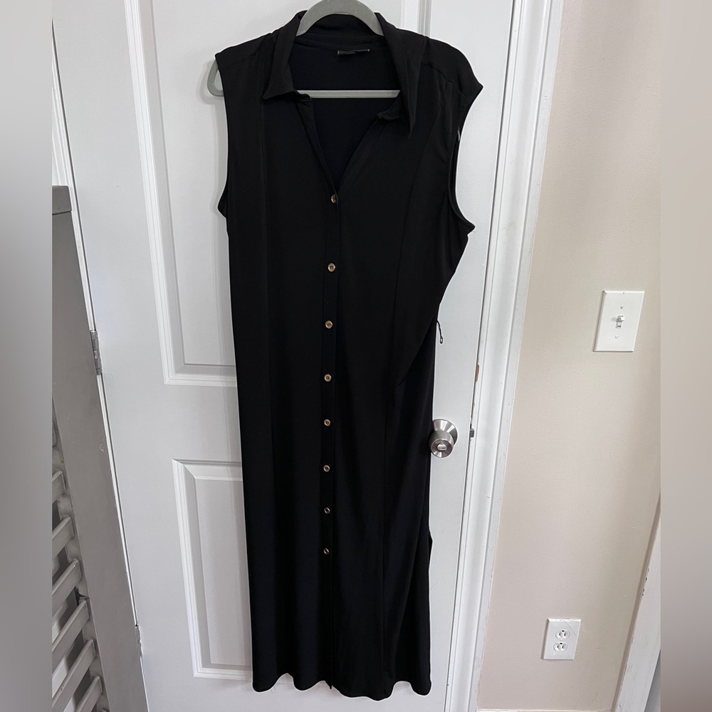Nina Leonard Black Buttoned Sheath Maxi Dress